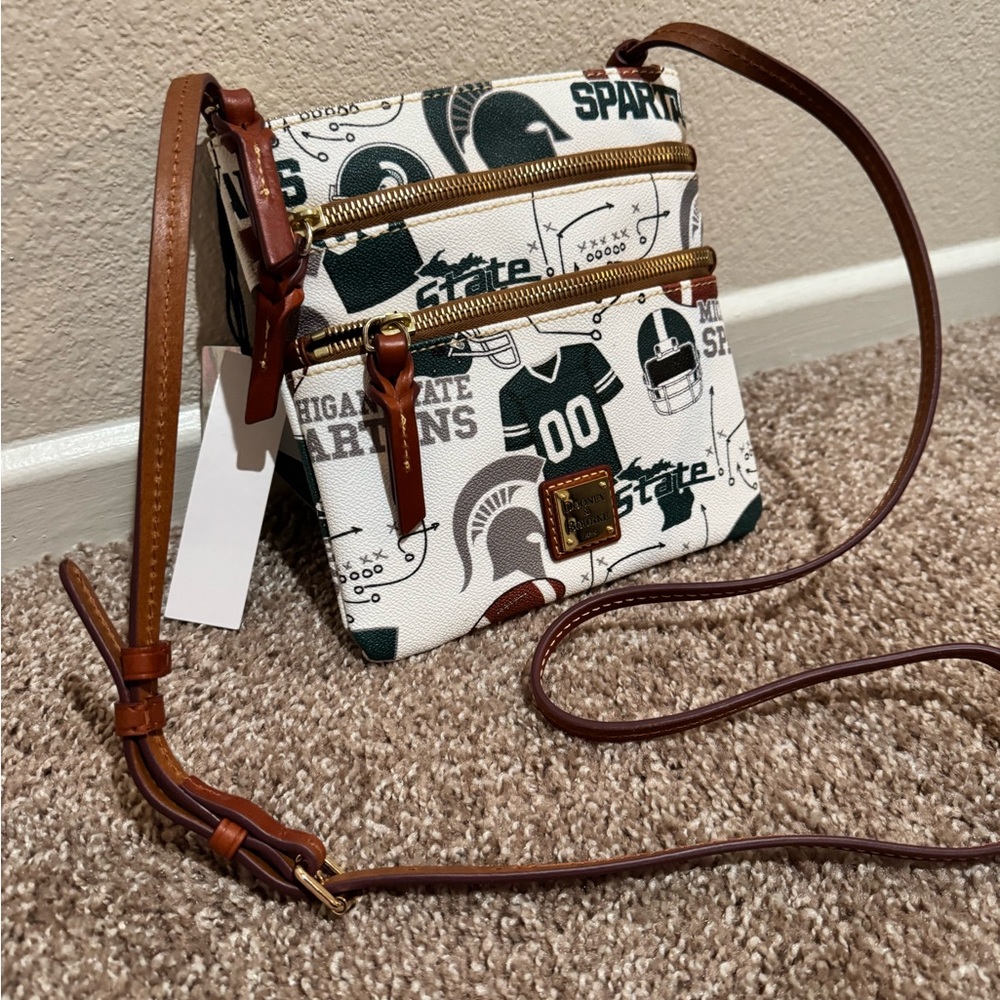 Dooney & Bourke Michigan State White Green Brown Crossbody Bag